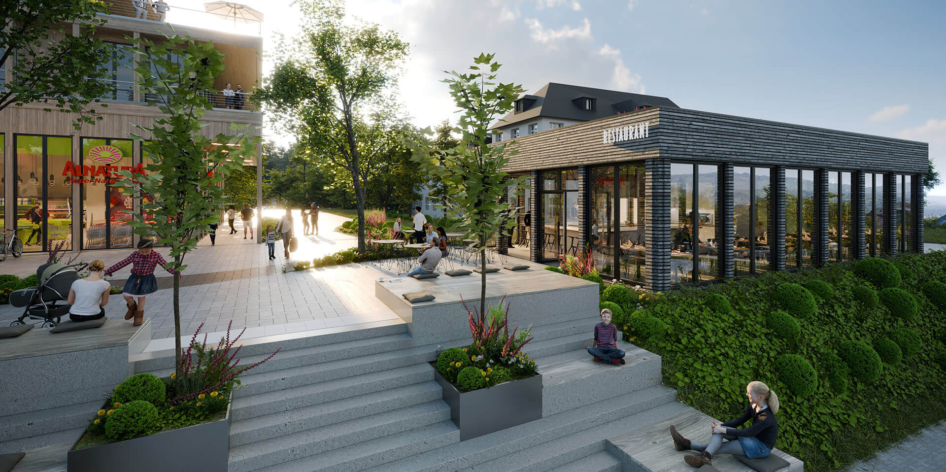 Rendering vom Platz der Königsteiner Höfe designt bei Eberhard Horn Designgruppe