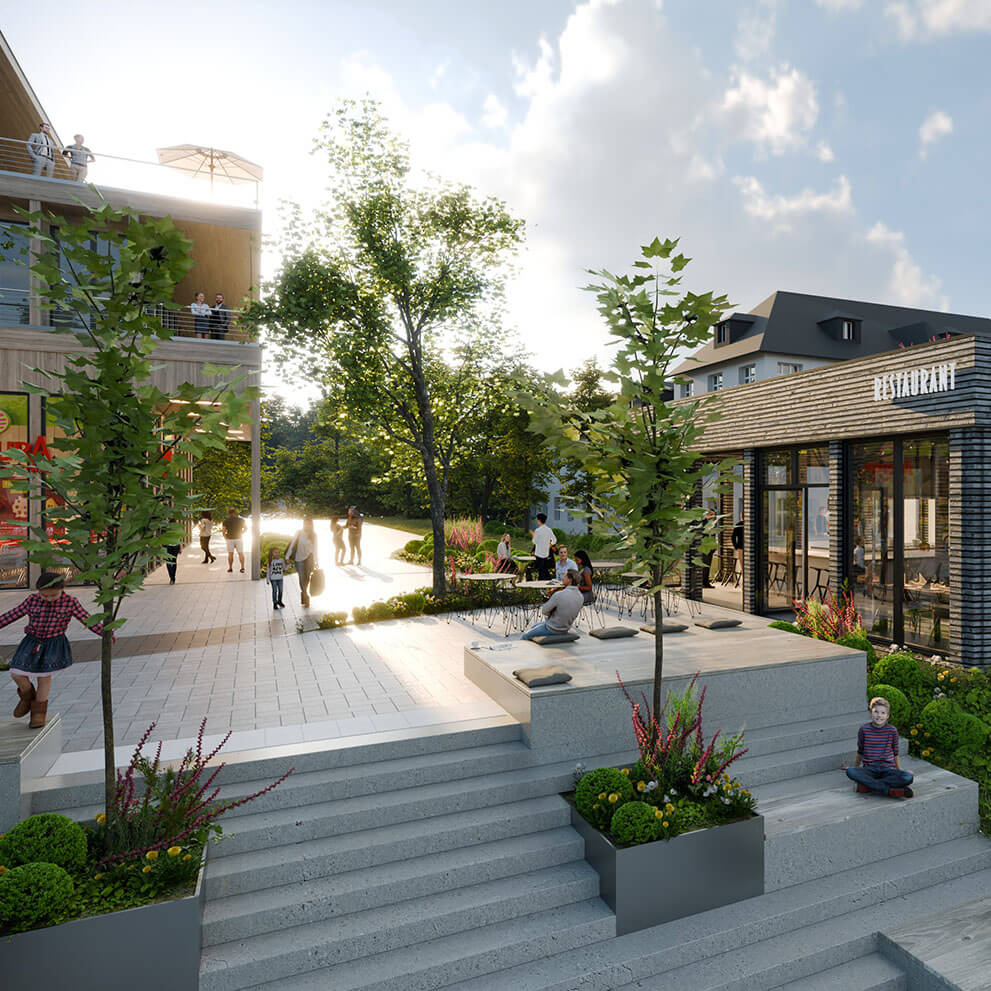 Rendering vom Platz der Königsteiner Höfe designt bei Eberhard Horn Designgruppe