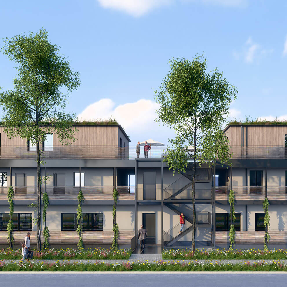 Rendering Wohn- und Gewerbekomplex geplant von der Eberhard Horn Designgruppe
