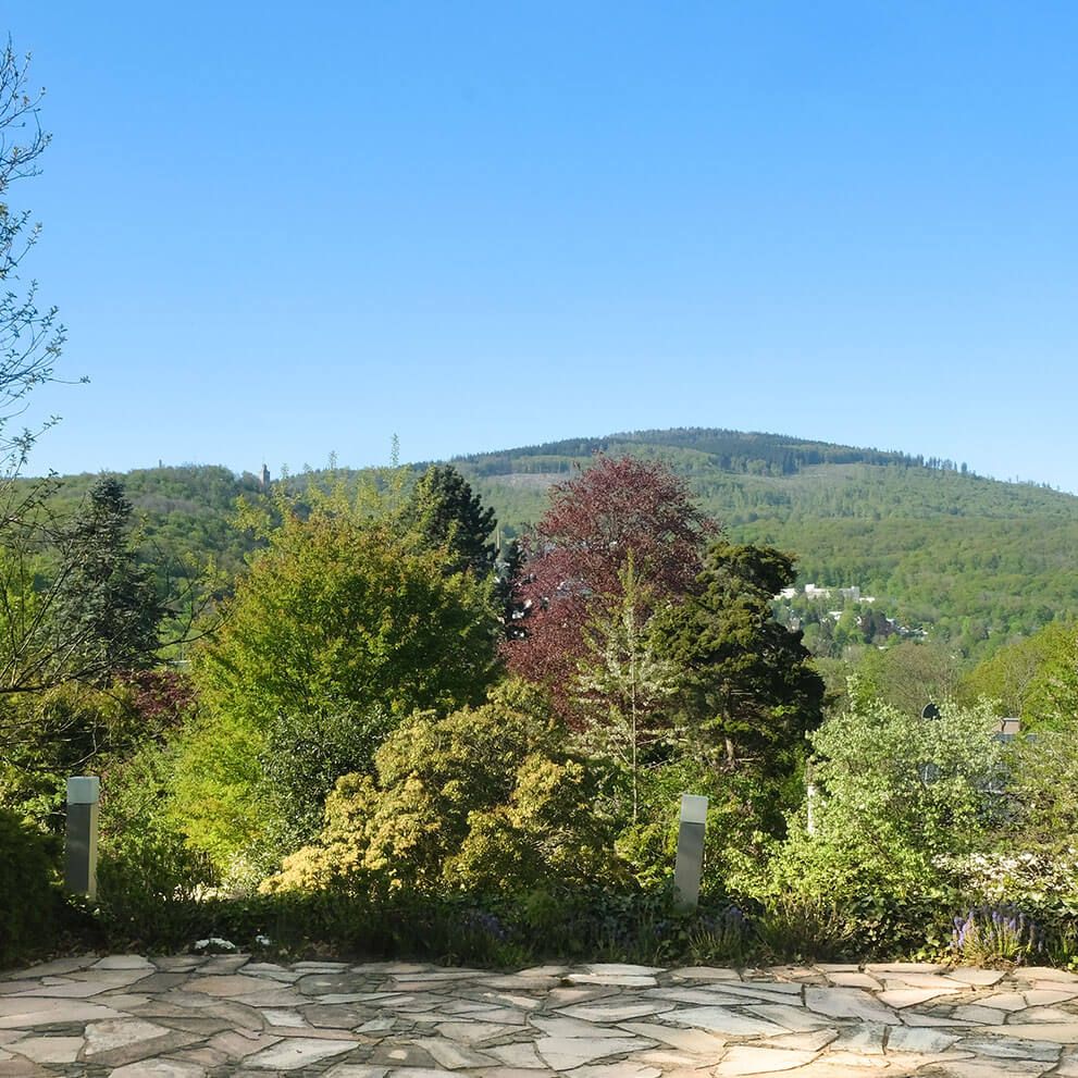 Weitblick über den Taunus von der Steinterrasse einer exklusiven Villa